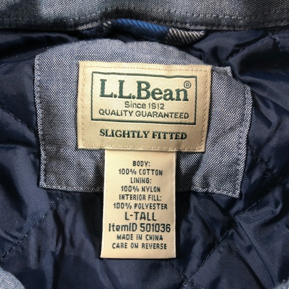 LL Bean Shirt Jacket Men L Tall Blue Plaid Slightly Fitted Quilted Lined Shacket - Picture 4 of 13